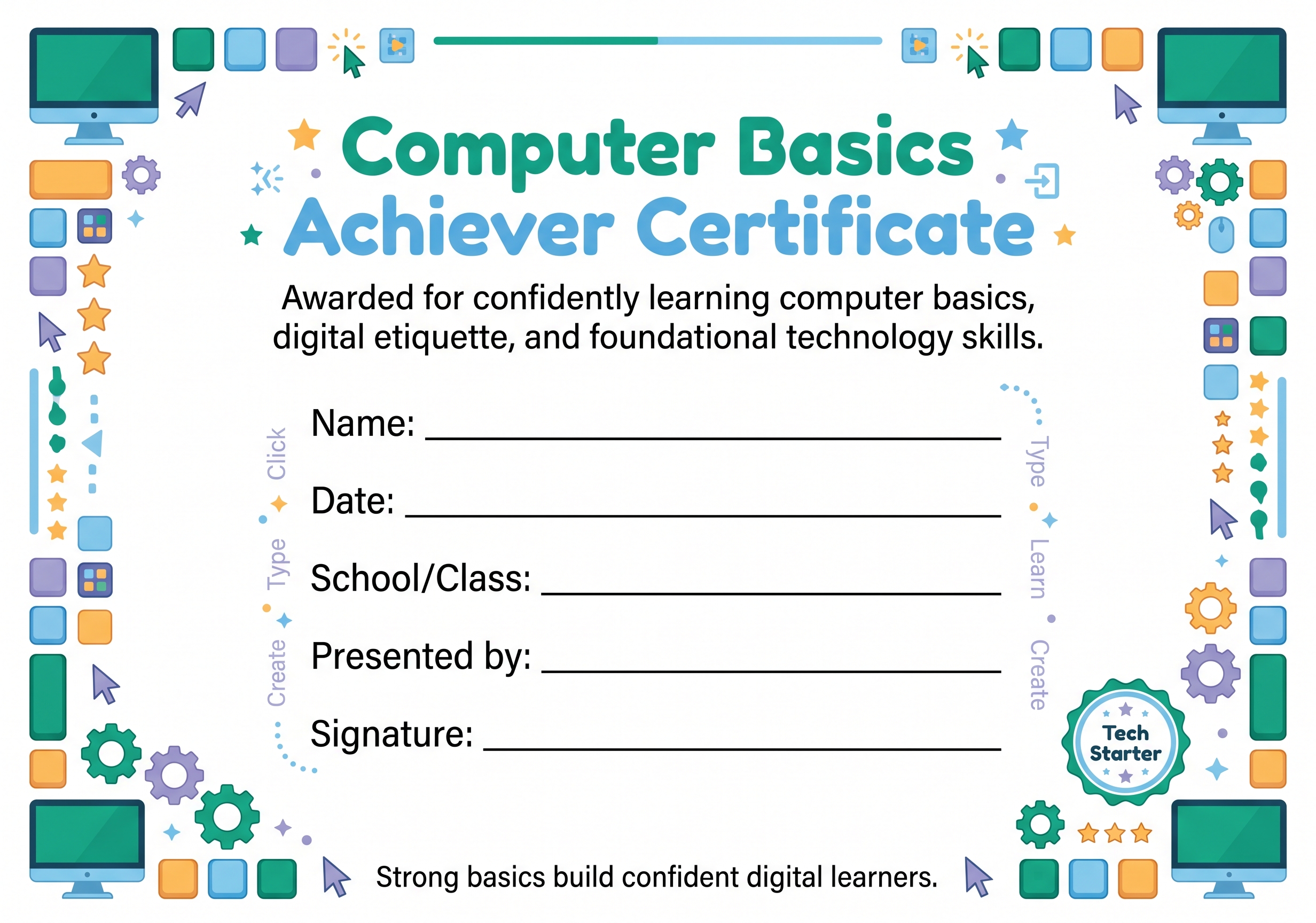 Computer Basics Achiever Certificate preview