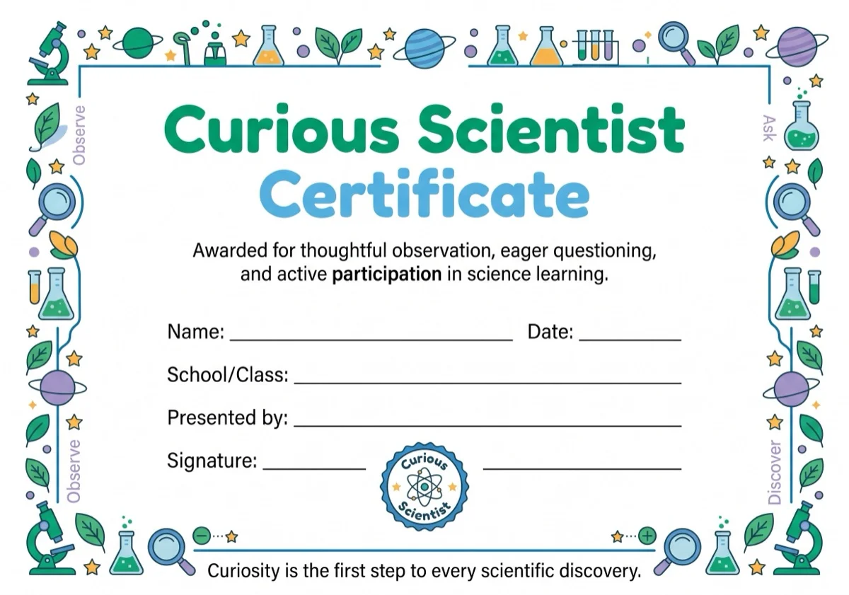 Curious Scientist Certificate preview