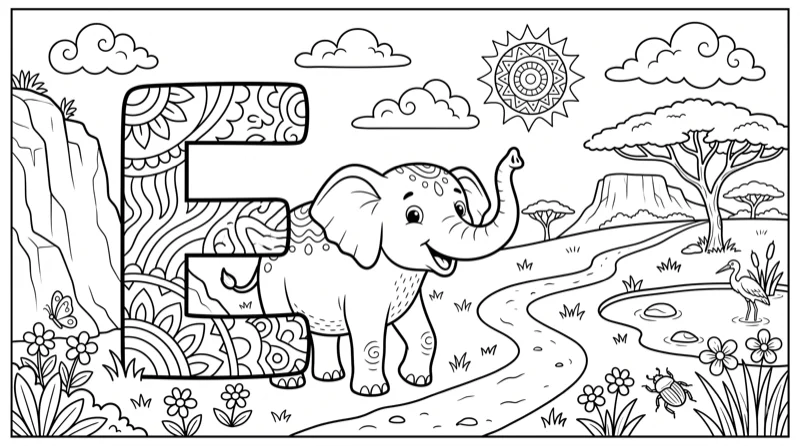 Alphabet E Colouring Page