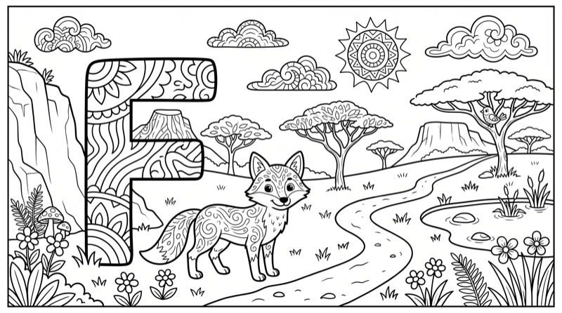 Alphabet F Colouring Page