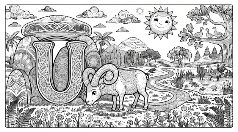 Alphabet U Colouring Page