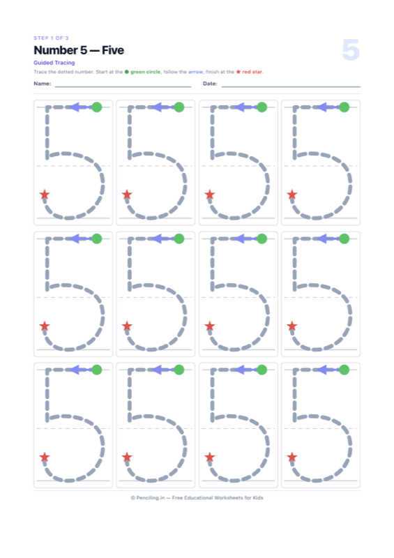Number Tracing Worksheet 05 worksheet preview