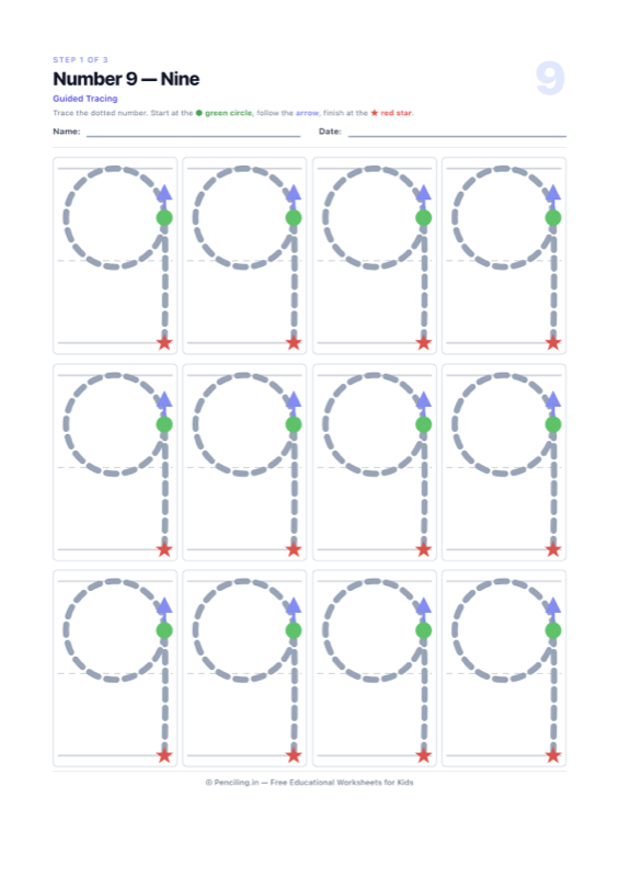 Number Tracing Worksheet 09 worksheet preview