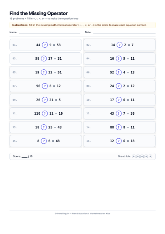 Operator Puzzles Worksheet 02 worksheet preview