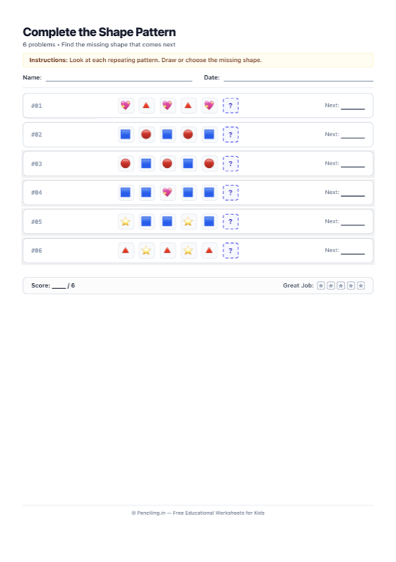 Shape Patterns Worksheet 01 worksheet preview