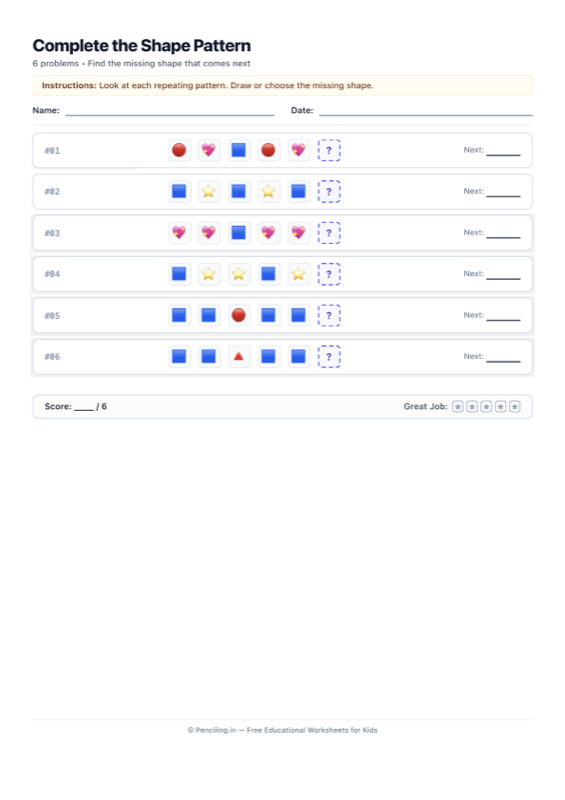 Shape Patterns Worksheet 02 worksheet preview