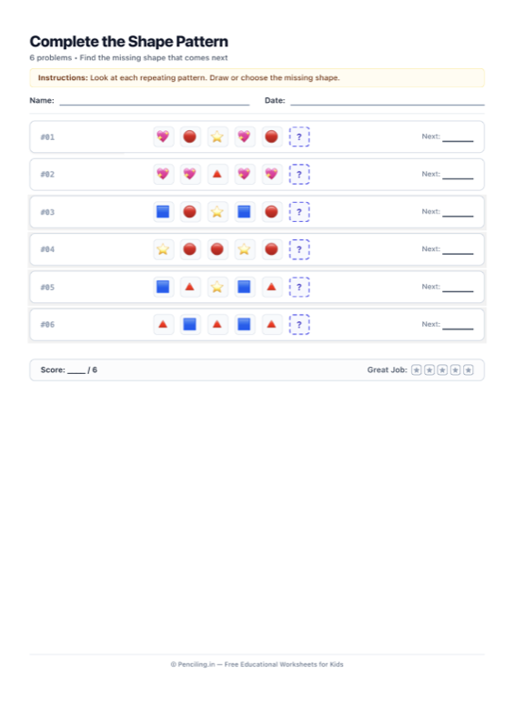 Shape Patterns Worksheet 06 worksheet preview