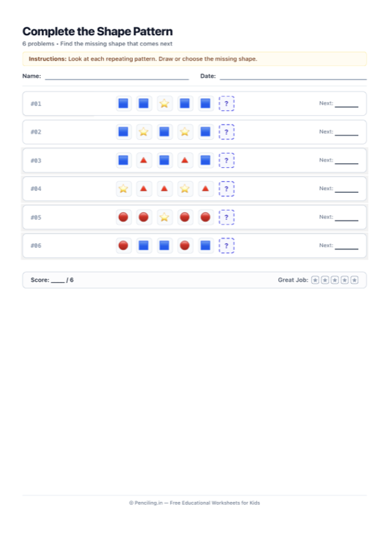 Shape Patterns Worksheet 07 worksheet preview