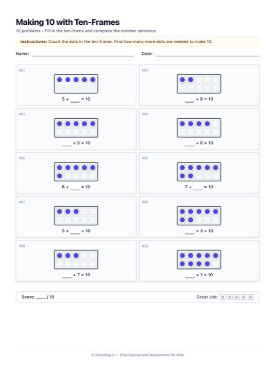 Ten Frames Addition Worksheet 02 worksheet preview