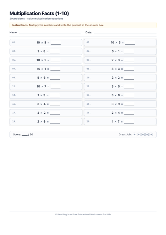 Times Tables Worksheet 01 worksheet preview